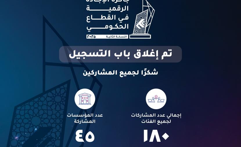 180 متنافسًا من 45 مؤسسة على "جائزة الإجادة الرقمية في القطاع الحكومي" 