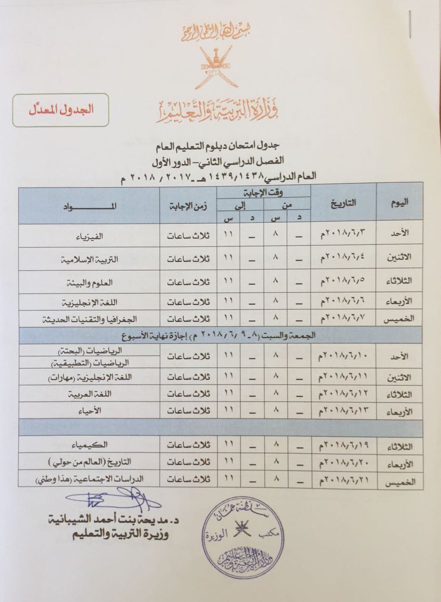 الشيبانية تعتمد الجداول المعدلة لامتحانات الدبلوم العام ...